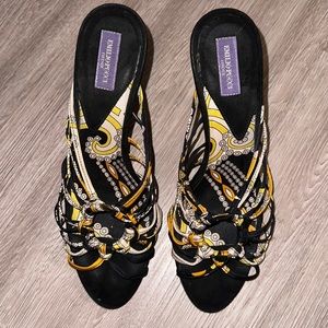 Emilio Pucci Black and Orange Strappy Heels, Size 7.5